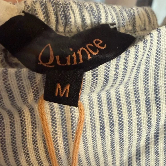 Quince 100% Linen Striped Midi Dress Pockets Blue & White NWT Size M - Picture 3 of 4